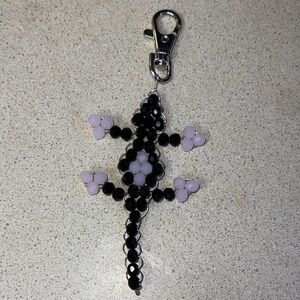 Beaded Lizard Keychain Charm in Black and Light Pink